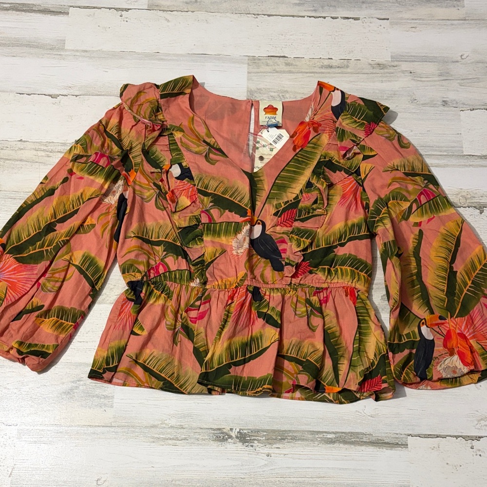 FARM Rio Yasmine Parrot Ruffle Blouse Size Large NWT - Picture 4 of 14